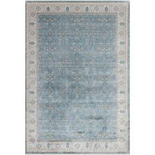 Apex Heriz 8216 Mavi Etnik Desen Bambu Viskon Özel Tezgah Salon Halısı