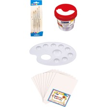 Fly Color Bristol Karton 210 gr 10'lu + Fırça Seti + Sulu Boya Kabı + Resim Paleti Sanat Boyama Seti
