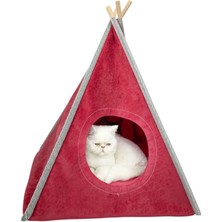 Kemique Tepee Five Kedi Evi, Kedi Barınağı, Kedi Çadırı, Minderli Kedi Yatağı