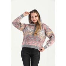 Mat Triko Bayan Oversize Açık Gri Geçişli Triko Sweatshirt