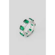 So CHIC Gizemli Yeşil 18 Ayar Beyaz Altın Kaplama Gümüş Yüzük