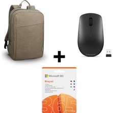 Lenovo 400 Kablosuz Mouse + Lenovo 15.6" Notebook Sırt Çantası Yeşil + Microsoft 365 Bireysel 1 Yıllık