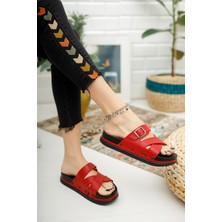 Kırmızı Kadın Dolgu Topuk Terlik Ortopedik Günlük Bayan Terlik Rahat Şık Topuklu Terlik