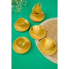 Porline Porselen Kosova Sarı Kahve Fincan Takımı 80CC 6 Kişilik 12 Parça