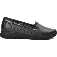 Forelli 29423 Laden Siyah Deri Kadın Comfort Ayakkabı