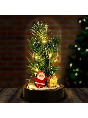 Star Global Dekoratif Sevgiliye Eşe Sürpriz Hediye 2023 Noel Baba ve Çam Ağacı LED Işıklı Fanus Yeni Yıl