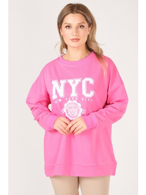 Giyim Dünyası Kadn Nyc Işleme Baskılı Sweatshirt Pembe