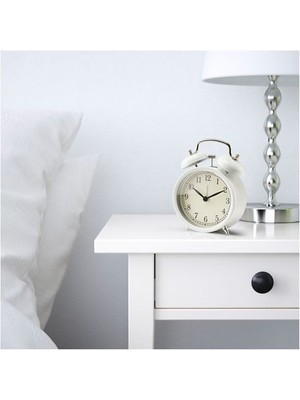 IKEA Çalar Saat, Beyaz Renk-14 cm Meridyendukkan Çelik,dekorasyon Masa Üstü Saat