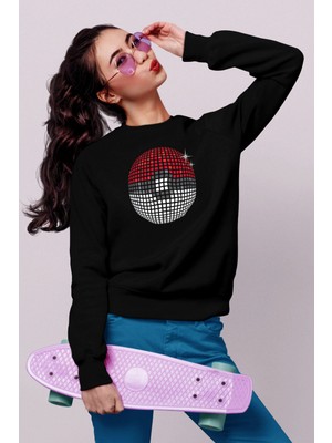 Tişört Fabrikası Disko Topu Baskılı  Siyah Sweatshirt