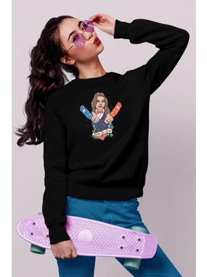 Tişört Fabrikası Barmaid Baskılı  Siyah Sweatshirt