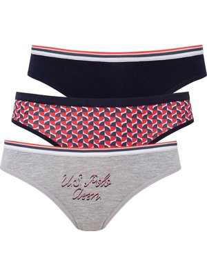 U.S. Polo Assn. Kadın Lacivertvert - Gri - Baskılı 3'lü Slip