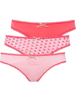 U.S. Polo Assn. Kadın Mercan - Pembe -Baskılı 3'lü Slip