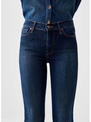 Denim Trip Normal Bel Geniş Paça Skinny Fit Koyu Indigo Kadın Denim Pantolon DTK328 Koyu Indigo