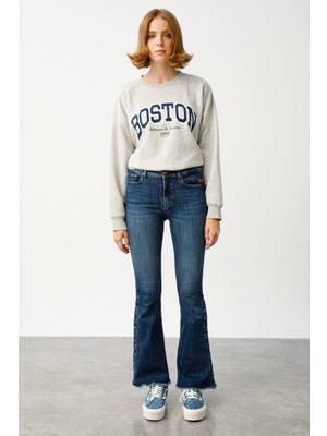 Denim Trip BRIDGETTE Skinny Flare Fit Koyu İndigo Çıtçıt Paça Kadın Jean Pantolon