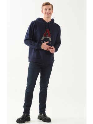 Aeropostale Kapüşon Yaka Nakışlı Lacivert Erkek Sweatshirt E-Word