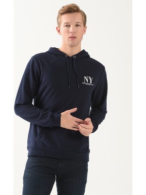 Aeropostale Kapüşon Yaka Baskılı Lacivert Erkek Sweatshirt E-Bro