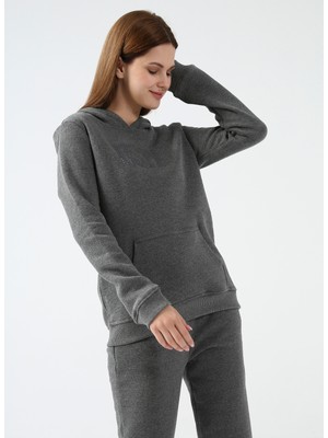 U.S. Polo Assn.  Kapüşon Yaka Baskılı Gri Kadın Sweatshirt GIZMO-SK022