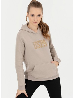 U.S. Polo Assn.  Kapüşon Yaka Baskılı Taş Kadın Sweatshirt GIZMO-SK022