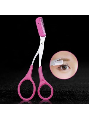 Sildne Taraklı Kaş Makası Yedek Tarak Hediye ile Pratik Kullanım 1 Adet Pembe Renk