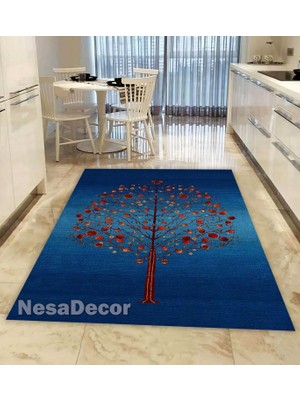 Nesa Decor Ağaç Desenli Dijital Baskı Yıkanabilir Kaymaz Taban Etnik Kilim Desen Salon Halısı ve Yolluk Mutfak Halısı