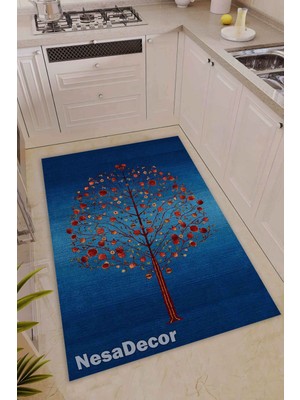 Nesa Decor Ağaç Desenli Dijital Baskı Yıkanabilir Kaymaz Taban Etnik Kilim Desen Salon Halısı ve Yolluk Mutfak Halısı