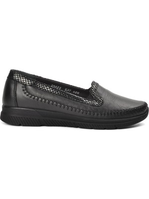 Forelli 29423 Laden Siyah Deri Kadın Comfort Ayakkabı