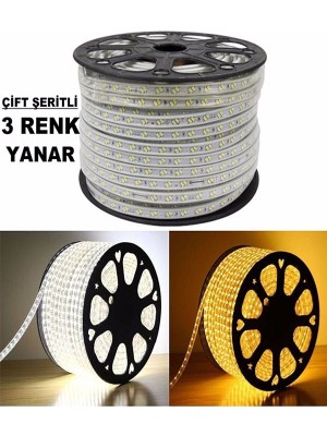 ŞANLED Çift Şeritli 3 (Gün Işığı,Beyaz)Renkli Esnek Hortum Led + 220V FIŞ/2,3,4,5,10,15,20,25,50,100 Metre