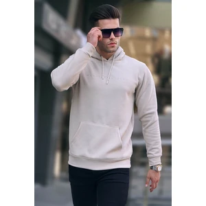 Bej Kapüşonlu Basic Sweatshirt 6014