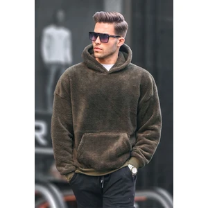 Haki Peluş Kapüşonlu Erkek Sweatshirt 6050