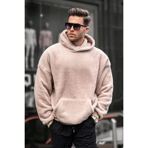 Bej Peluş Kapüşonlu Erkek Sweatshirt 6050