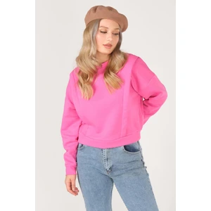 Giyim Dünyası Kadın Sıfır Yaka Crop Sweatshirt Pembe