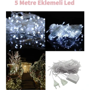 Fonksiyonlu Beyaz 5 Metre Dekor LED - Çam Ağacı Süsü Yılbaşı Süsü - Pirinç LED