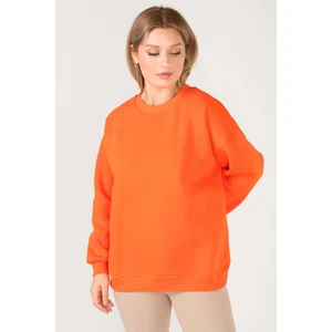 Giyim Dünyası Kadın Sıfır Yaka Oversize Sweatshirt Turuncu