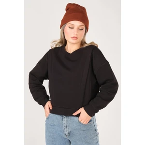 Giyim Dünyası Kadın Sıfır Yaka Crop Sweatshirt Siyah