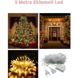 Fonksiyonlu Sarı 5 Metre Dekor LED - Çam Ağacı Süsü Yılbaşı Süsü - Pirinç LED