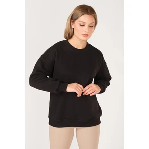 Giyim Dünyası Kadın Sıfır Yaka Oversize Sweatshirt Siyah