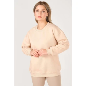 Giyim Dünyası Kadın Sıfır Yaka Oversize Sweatshirt Bej