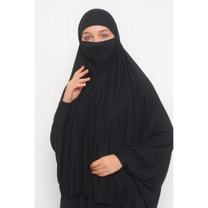 Kollu Sufle Çarşaf Üstü Peçeli Pratik Tesettür Hijab - Nikaplı Namaz Örtüsü - Siyah