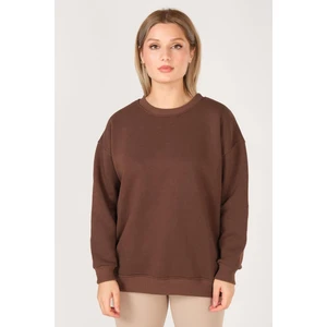 Giyim Dünyası Kadın Sıfır Yaka Oversize Sweatshirt Kahverengi