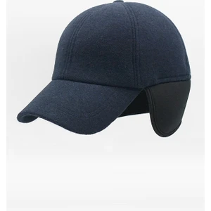 Erkek Lacivert Yün Kışlık Kulaklı Kep Beyzbol Şapkası