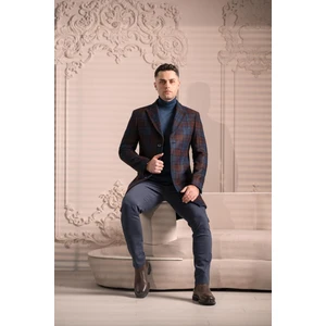 Slimfit Kaşmir Yünlü Ekose Tek Pileli Erkek Kaban