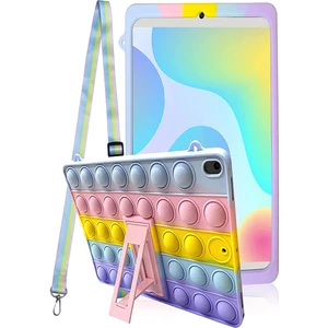 Samsung Galaxy Tab S6 Lite P610 10.4" Kılıf Popit Standlı Çocuk Kılıfı Askılı Silikon Pop It Push