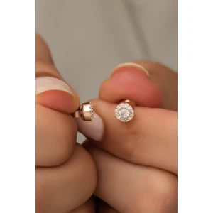 925 Ayar Gümüş Minik Rose Zirkon Tektaş Küpe