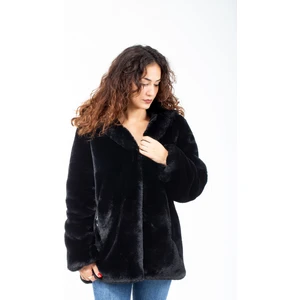 Kapşonlu Lutr Siyah Kürk Kaban