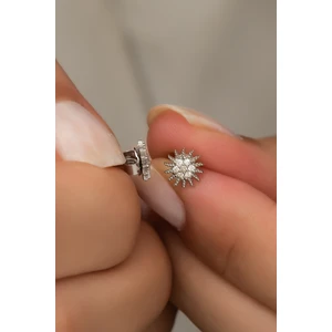 925 Ayar Gümüş Minik Zirkon Taşlı Güneş Küpe