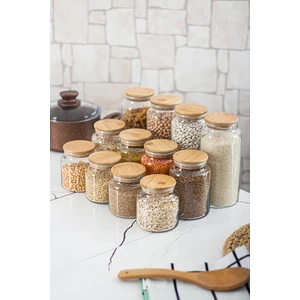 12'li Bambu Kapaklı Vakumlu Cam Kavanoz Saklama Kabı Seti (1300ML-800ML-500ML) 3 Boy