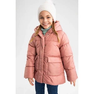 Kız Çocuk Polar Astarlı Kapüşonlu Puffer Şişme Mont X6484A622AU