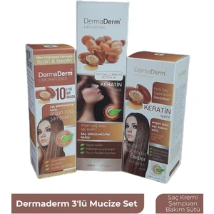 DermaDerm Argan Özlü Saç Bakım Seti (Saç Kremi-Şampuan-Bakım Sütü)