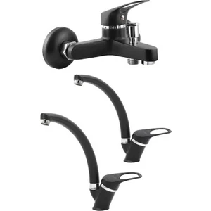 On2 Armatür Siyah Mix 3lü Banyo Lavabo Mutfak Seti