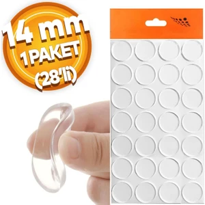Yapışkanlı Cam Tutucu Şeffaf 14 mm 28'li Mobilya Raf Ses Tutucu